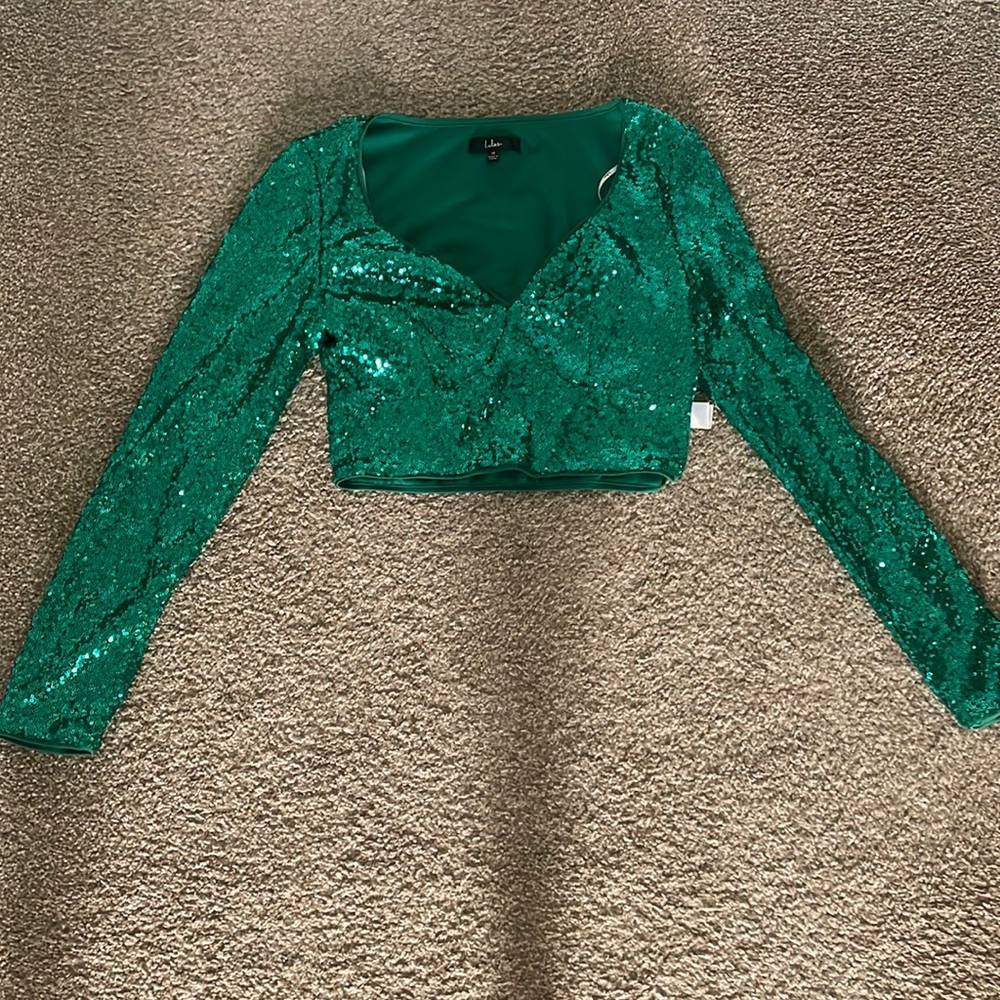 TOP ONLY:  green sequin shirt